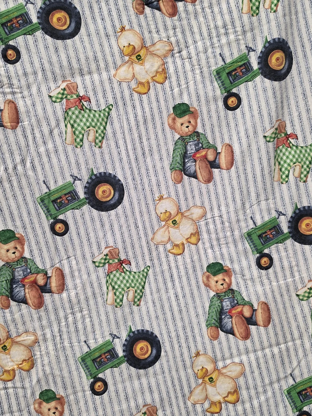 Vintage Reversible Hand-Embroidered Baby Quilt - John Deere & Nursery Animals